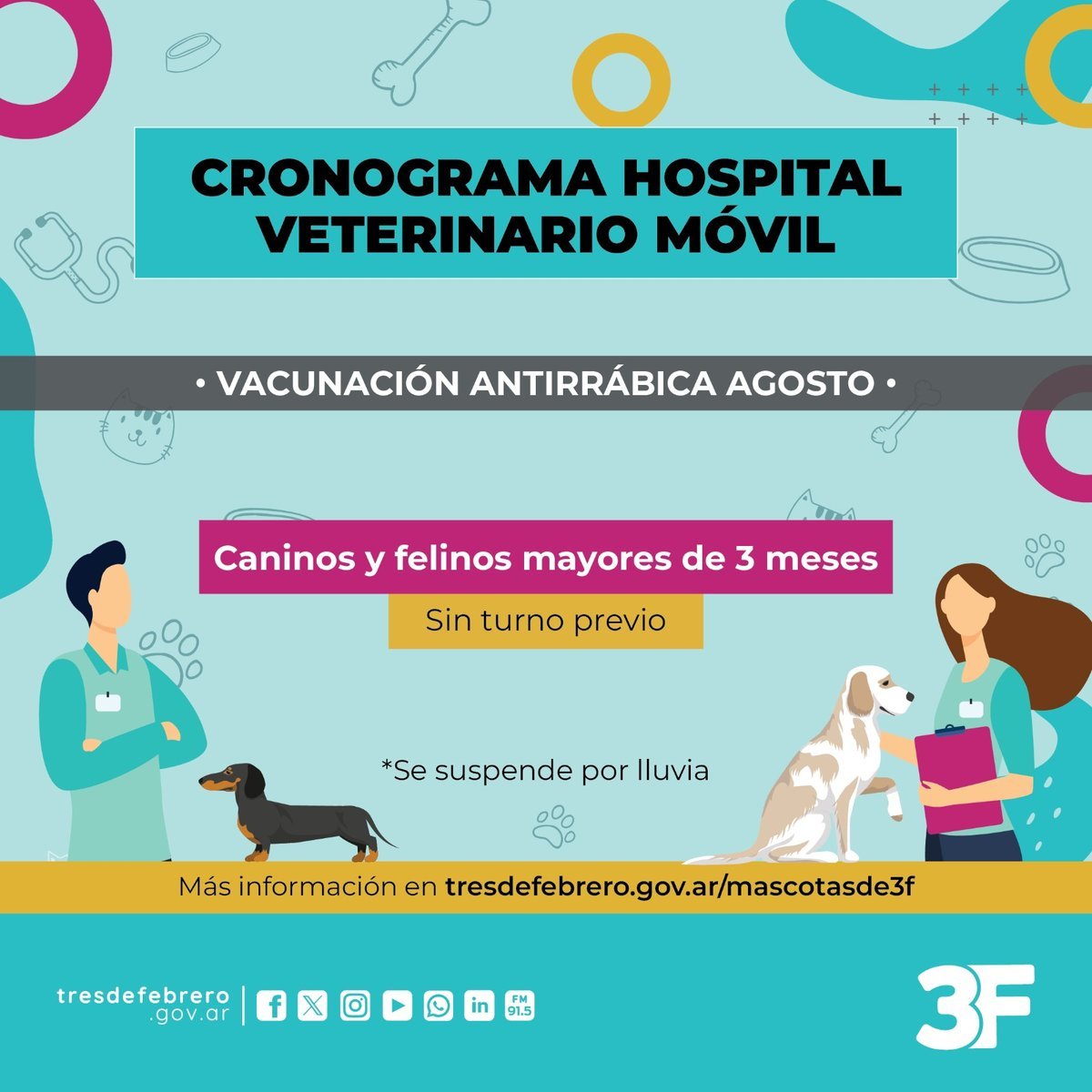 D&oacute;nde se ubicar&aacute; el hospital veterinario m&oacute;vil de Tres de Febrero durante agosto.