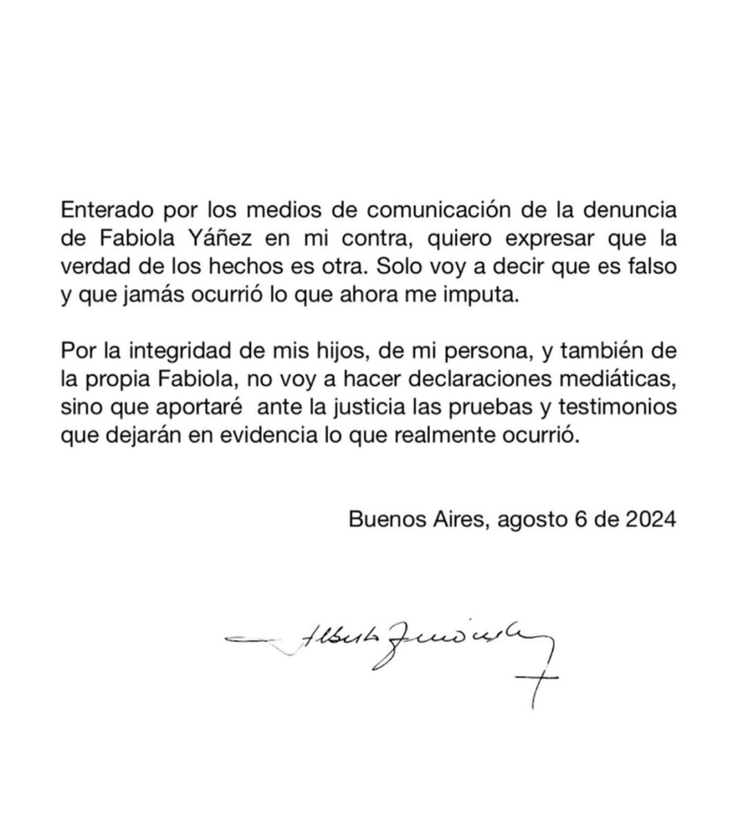 El comunicado de Alberto Fern&aacute;ndez.