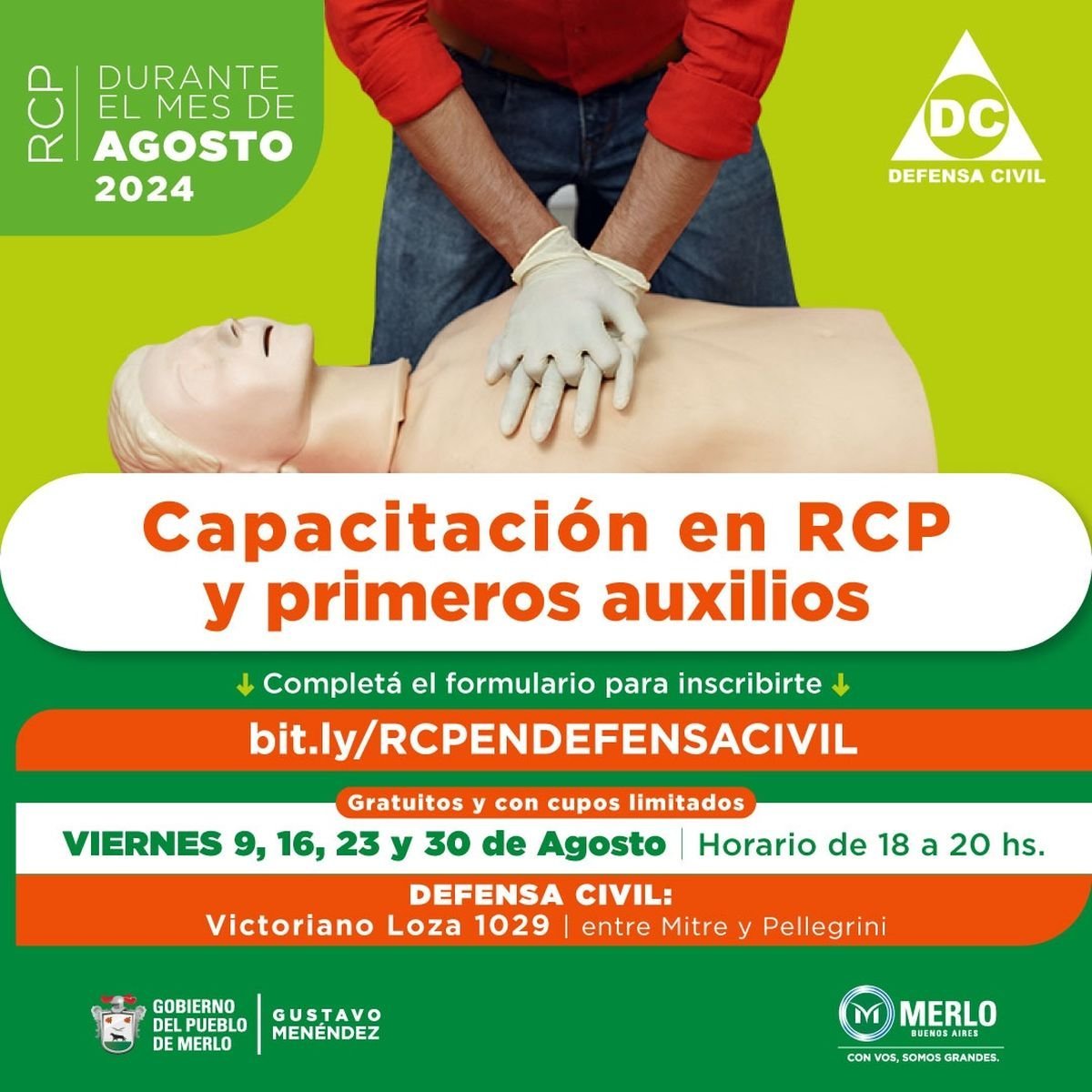 Curso de RCP y primeros auxilios gratuito en Merlo.