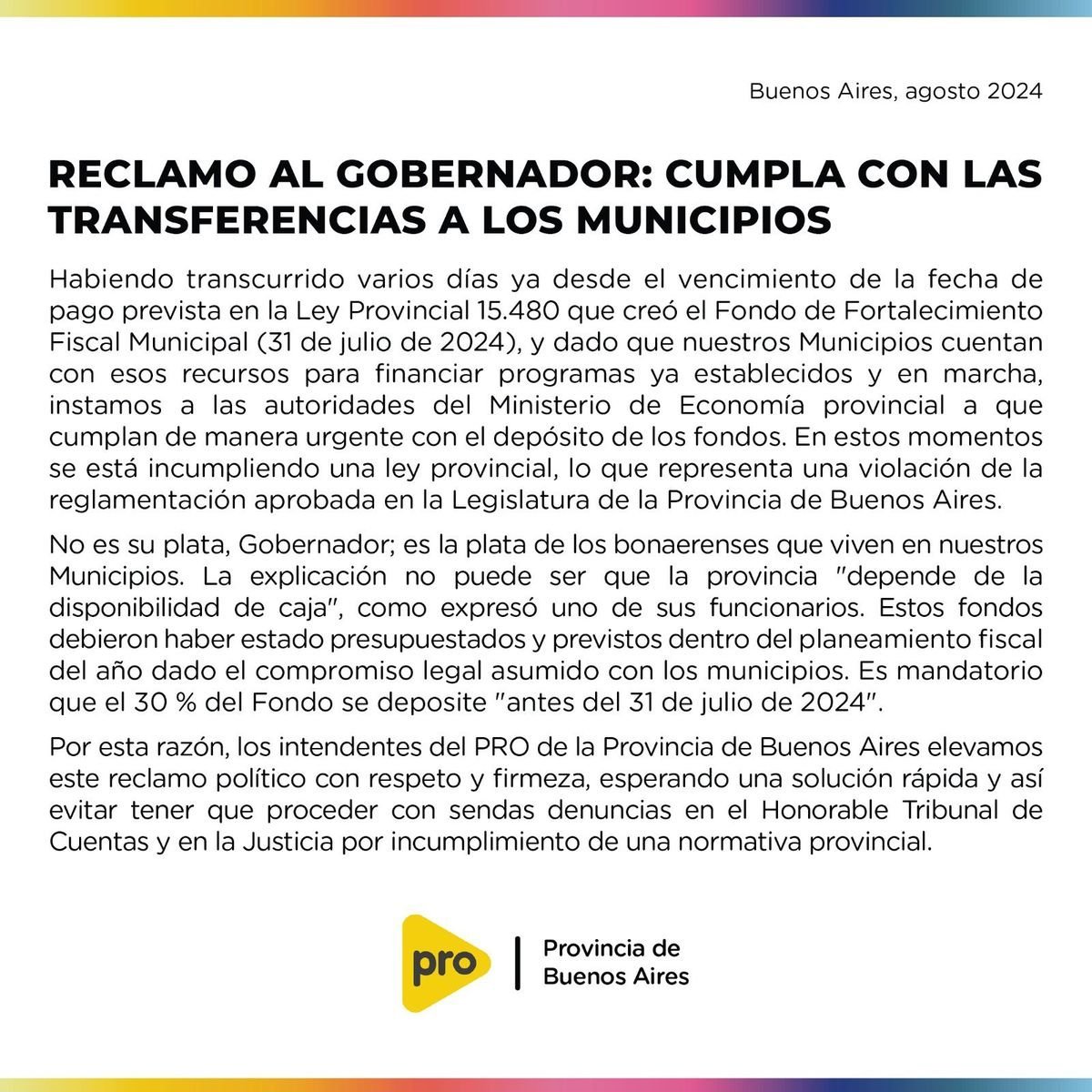 Los intendentes del PRO le reclamaron a Kicillof el Fondo de Fortalecimiento Fiscal Municipal.