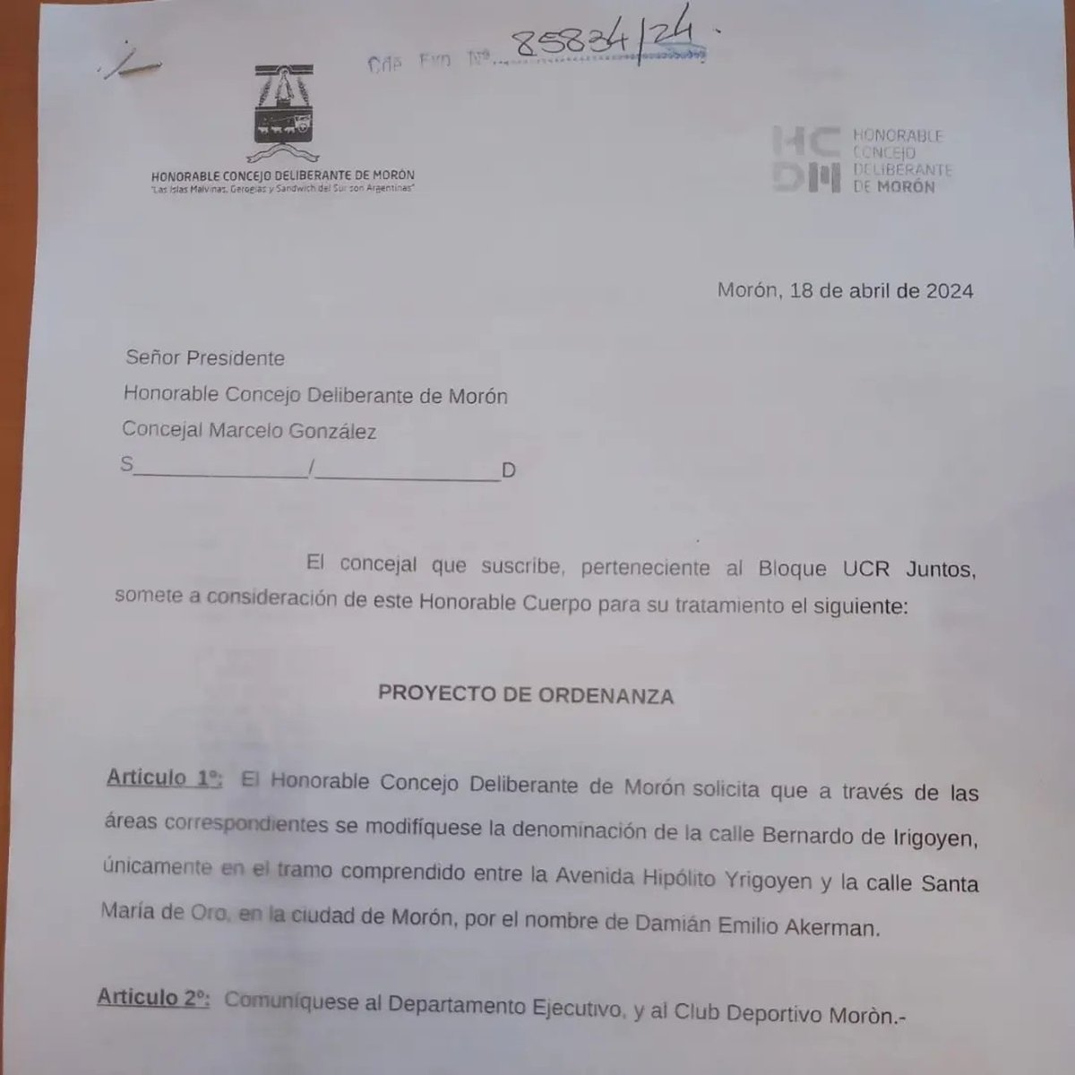 El proyecto de ordenanza para Castelar.
