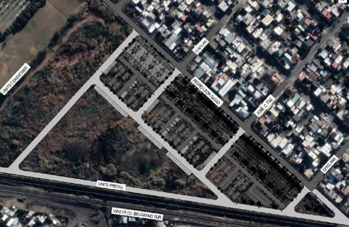 El mapa de las calles a pavimentar en el barrio Villegas.