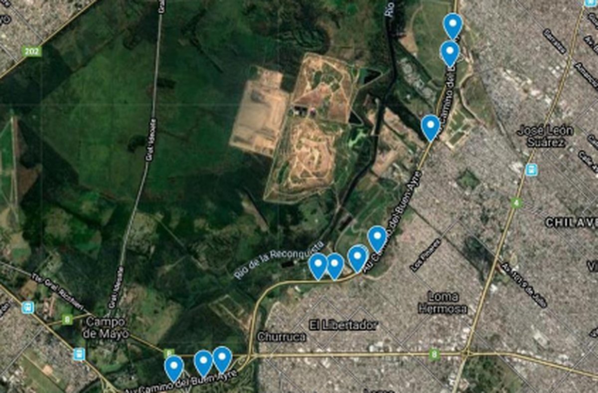 La localizaci&oacute;n de las alcantarillas del Camino del Buen Ayre a intervenir.