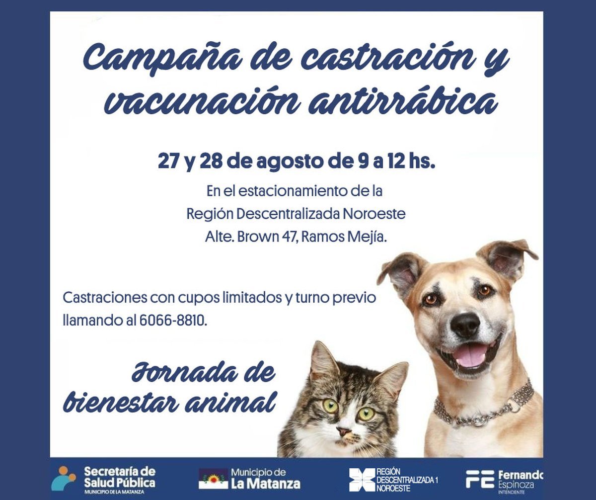 Castraciones y vacunaci&oacute;n gratuita en Ramos Mej&iacute;a.