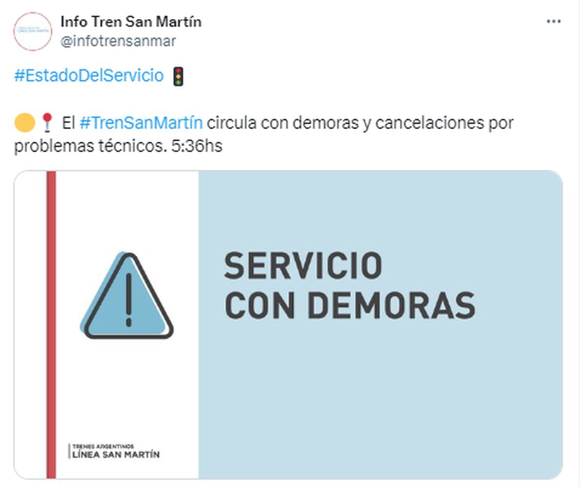 El Tren San Mart&iacute;n funciona con demoras y cancelaciones
