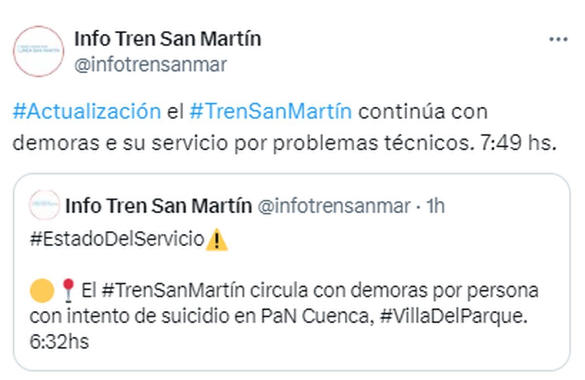 Los trenes del San Mart&iacute;n funcionan con demoras.