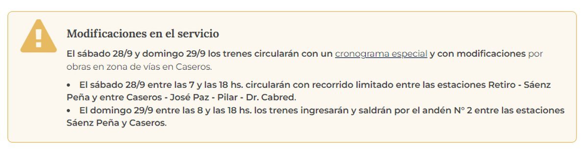 Modificaciones en el servicio del Tren San Mart&iacute;n.