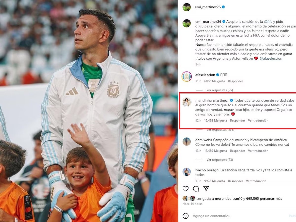 La reacci&oacute;n de la esposa del arquero de la Selecci&oacute;n, Dibu Mart&iacute;nez, tras la sanci&oacute;n de la FIFA. Foto: Infobae. 