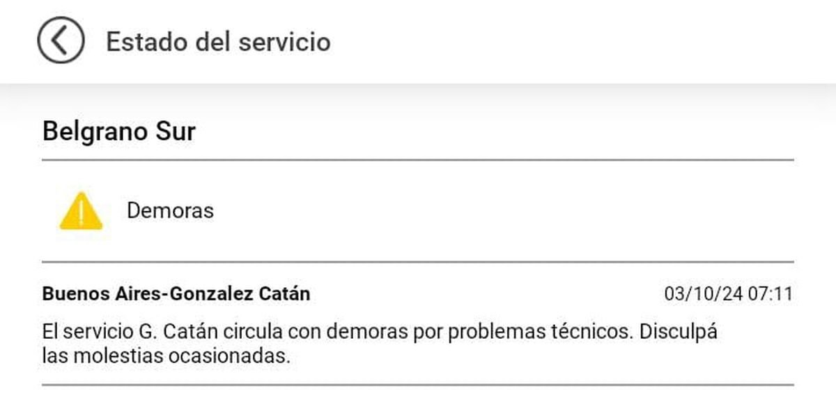 La L&iacute;nea Belgrano Sur funciona con demoras.