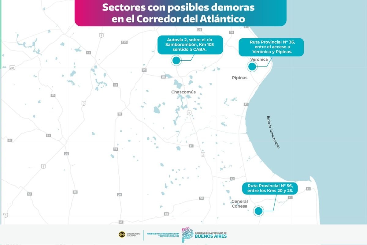 Fin de semana largo: por obras, advierten demoras en las rutas hacia la Costa