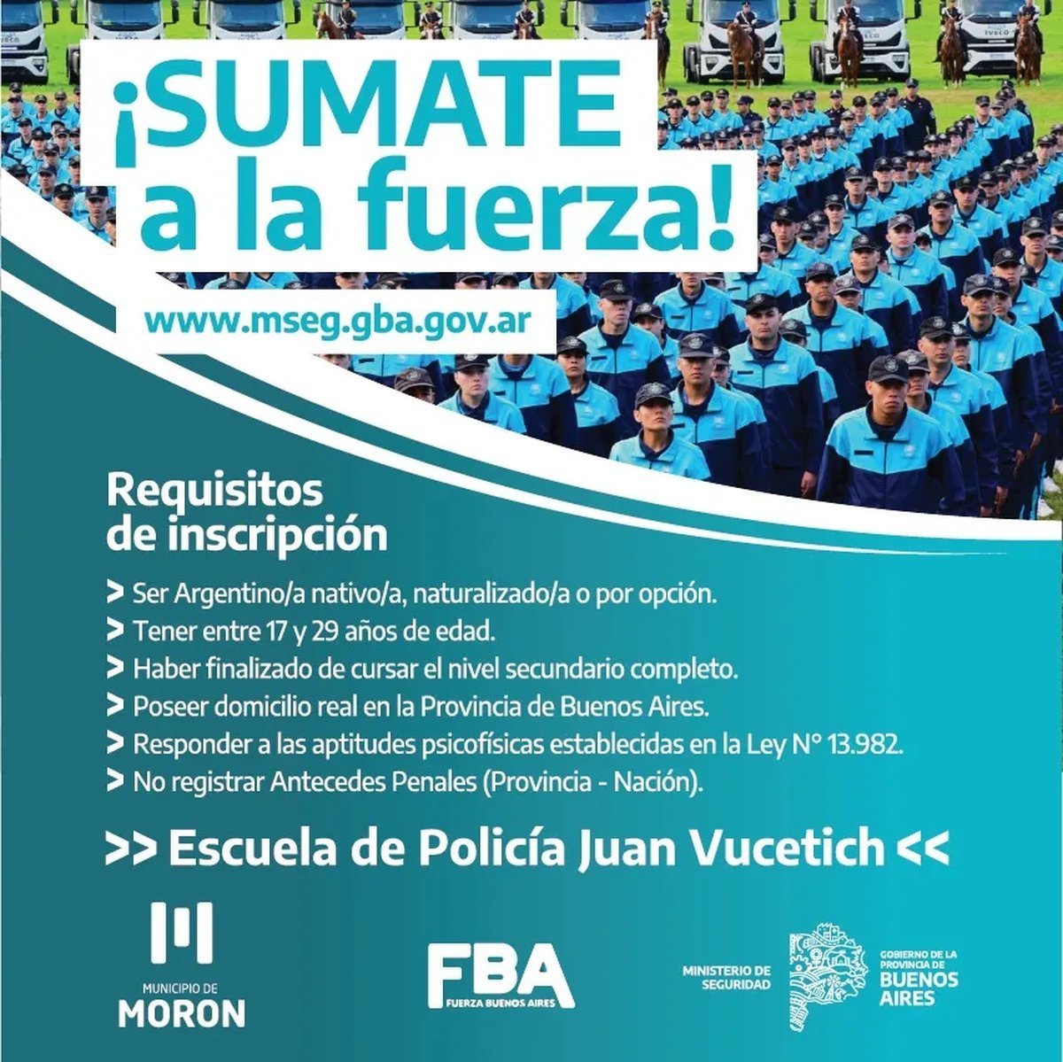 Mor&oacute;n abri&oacute; una nueva convocatoria para sumarse a la Escuela de Polic&iacute;a Juan Vucetich.