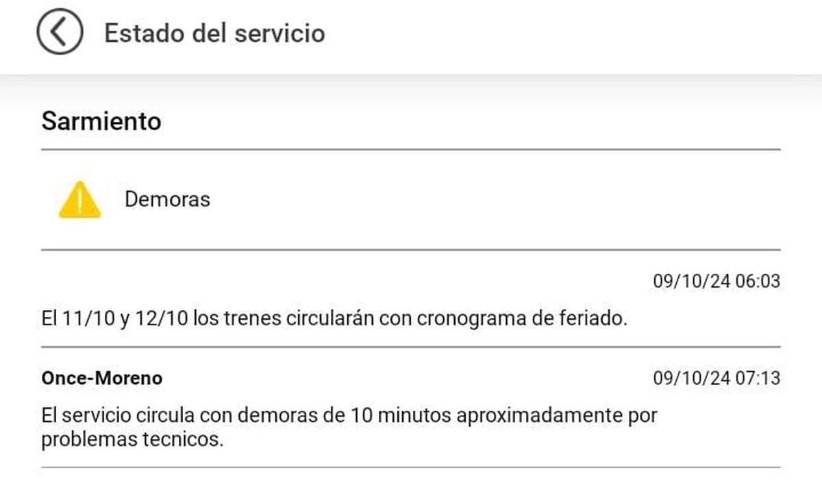 El Tren Sarmiento circula con demoras de 10 minutos.