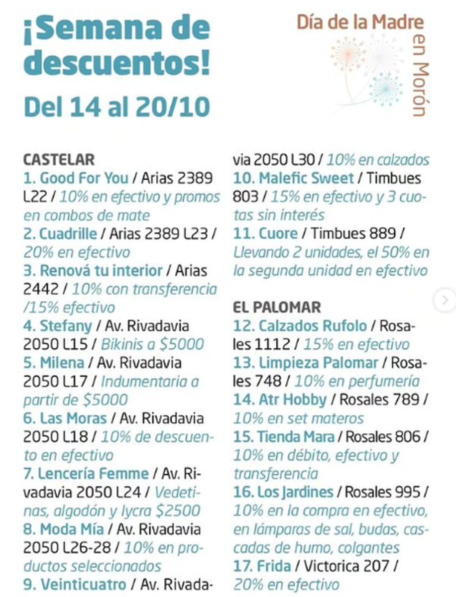 D&iacute;a de la Madre: descuentos y promociones en comercios de Zona Oeste.
