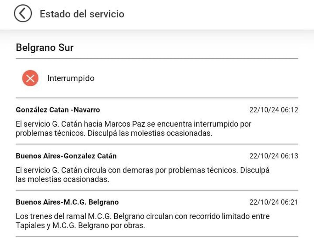 El Belgrano Sur funciona con demoras y un ramal se encuentra interrumpido.