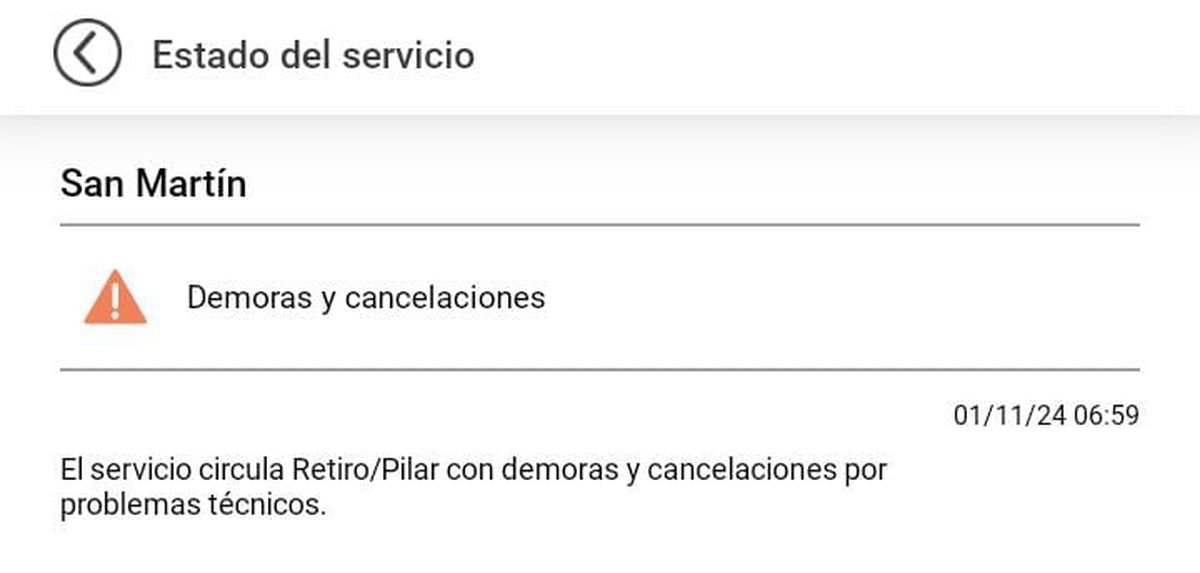 Demoras y cancelaciones en el Tren San Mart&iacute;n para este viernes.