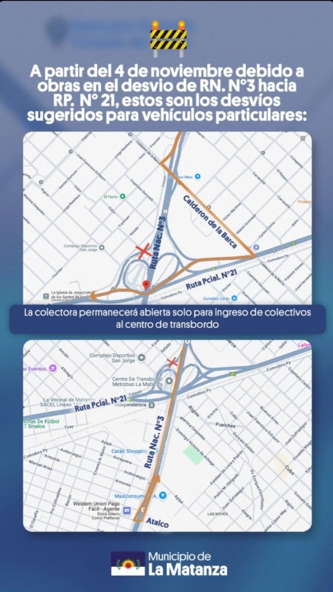 Desv&iacute;os en Ruta 3 por obras en La Matanza: los detalles.