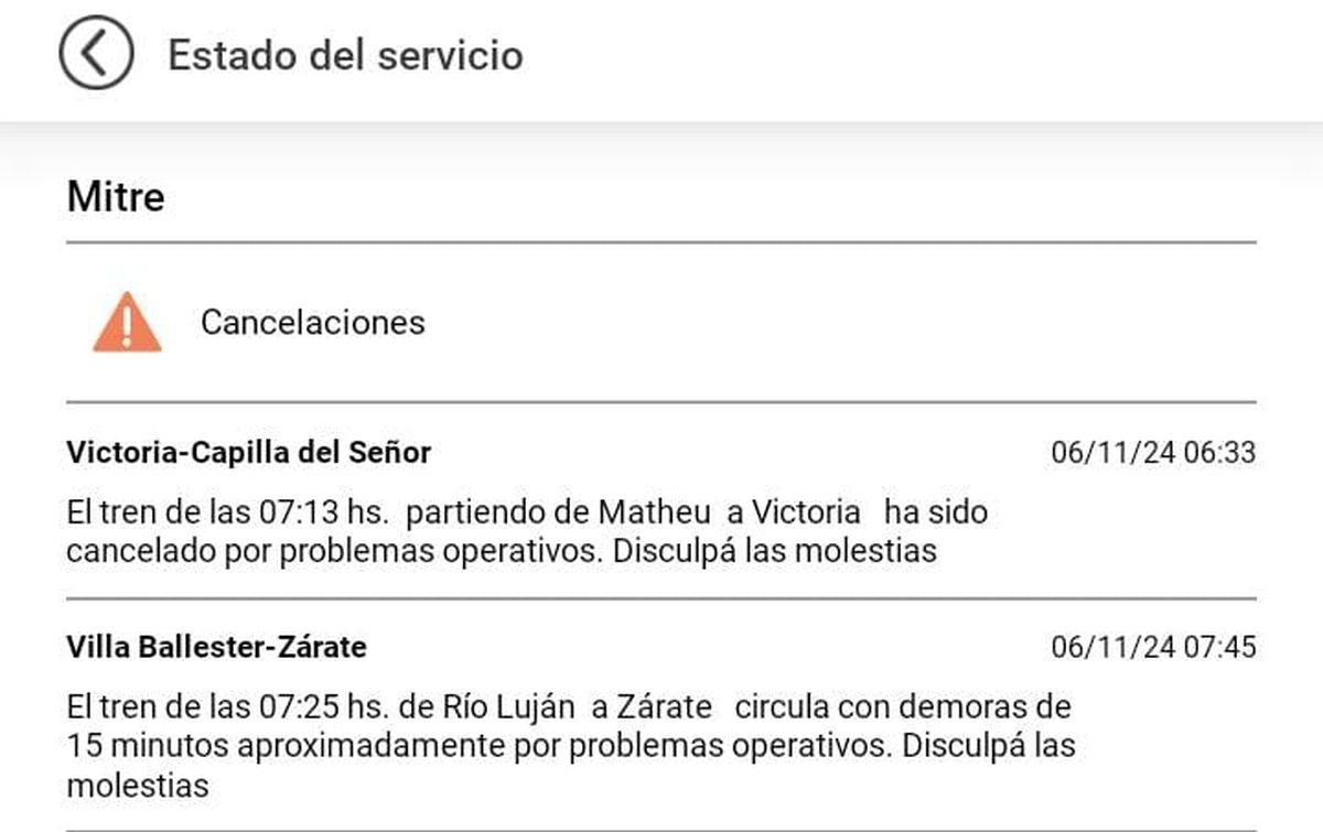 El Tren Sarmiento, el Tren Roca, el Tren San Mart&iacute;n y el Belgrano Sur circulan con normalidad. El Tren Mitre con demoras.