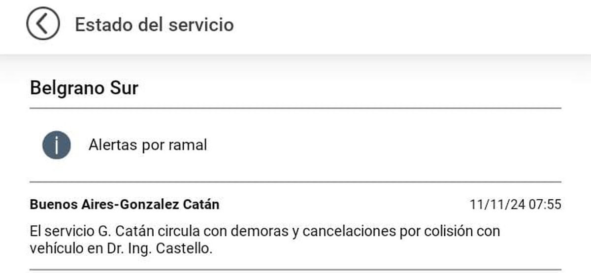 El Tren Sarmiento funciona con normalidad y el Tren Belgrano Sur con demoras y cancelaciones.