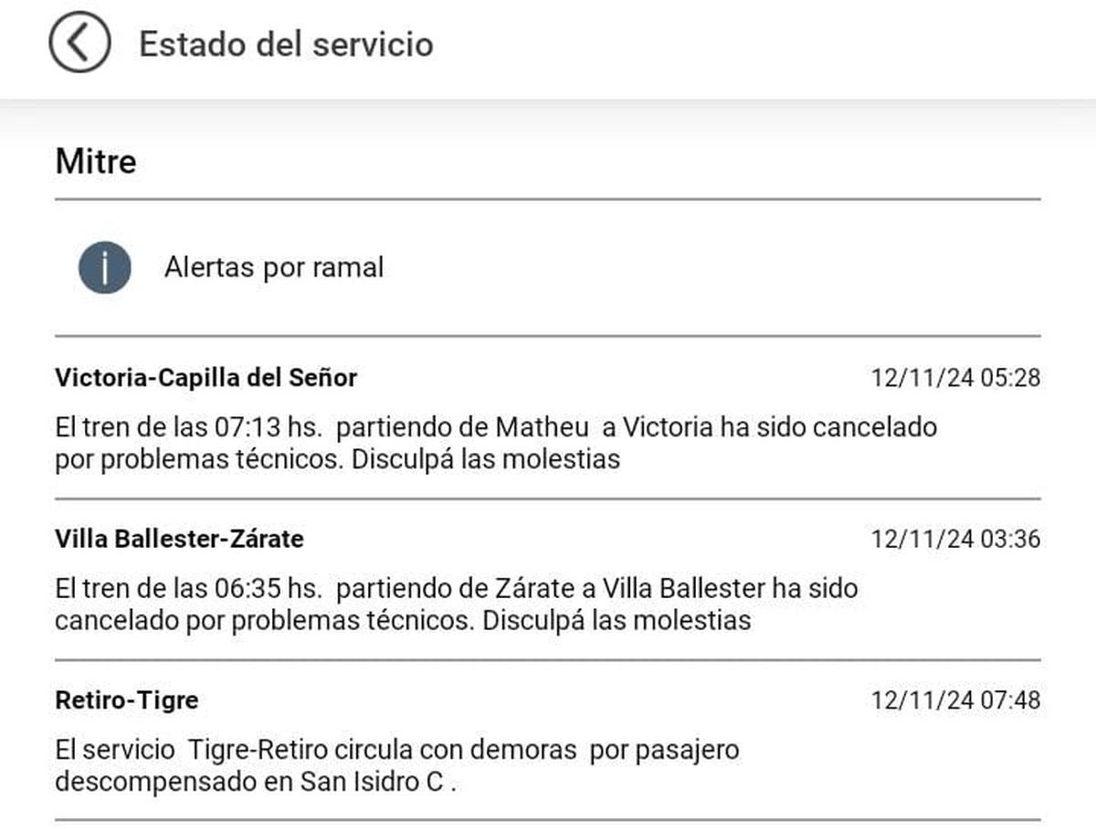 Detalles del funcionamiento del Tren Mitre.