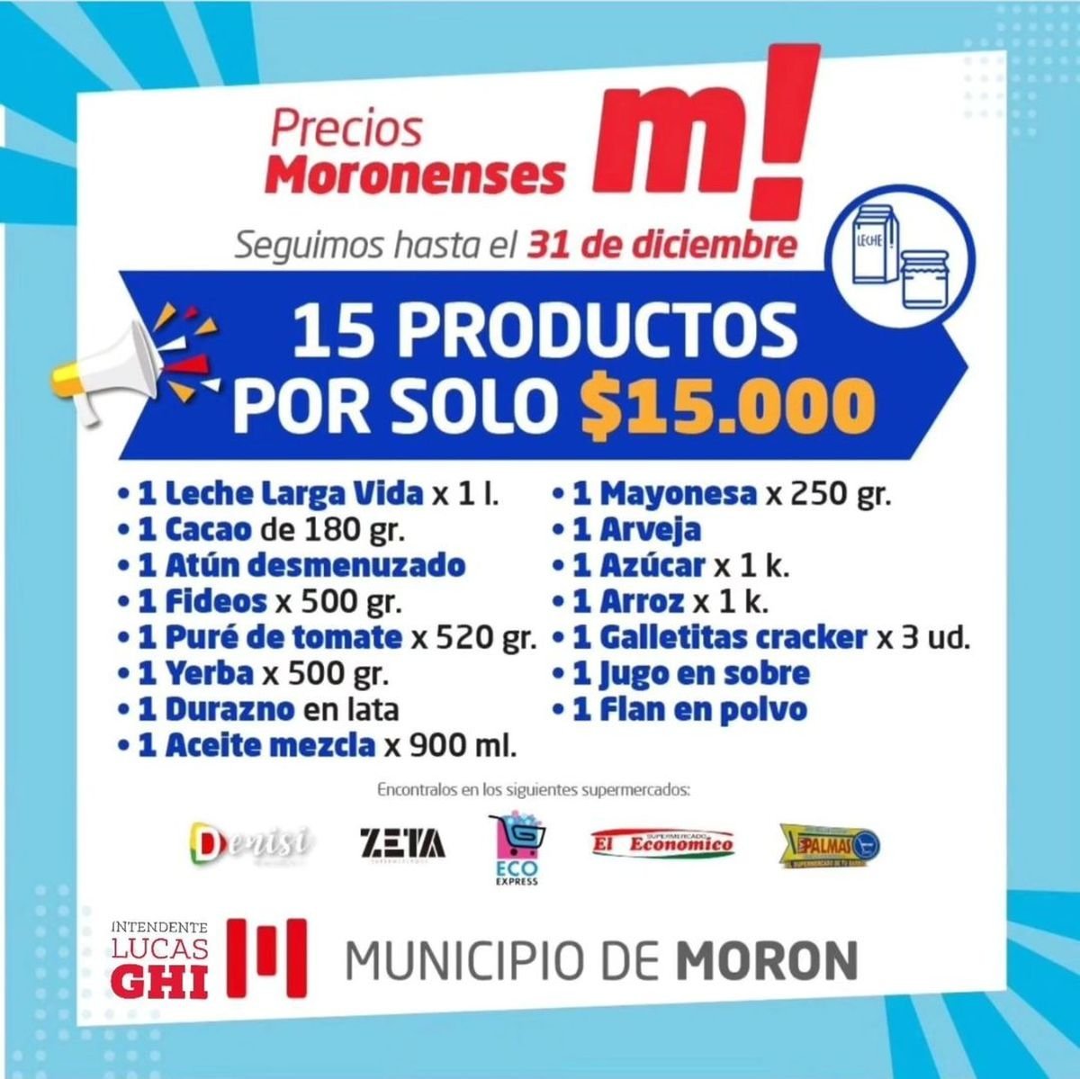 Las canastas b&aacute;sicas de Mor&oacute;n congelan sus precios hasta el 31 de diciembre.