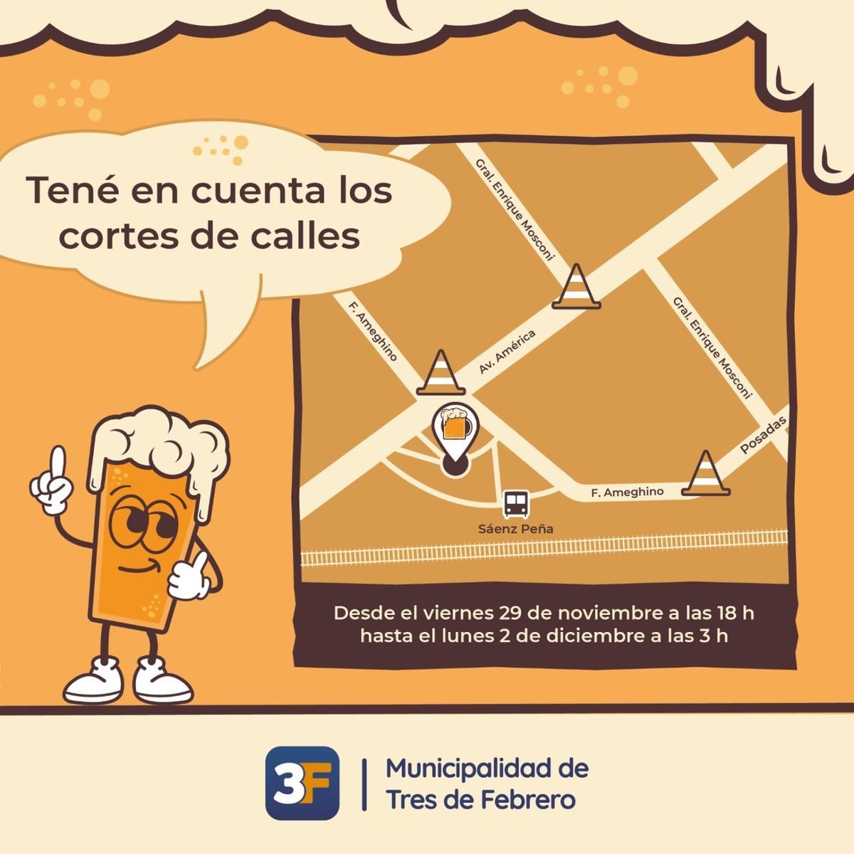 Cortes de calles en Tres de Febrero por el festival.
