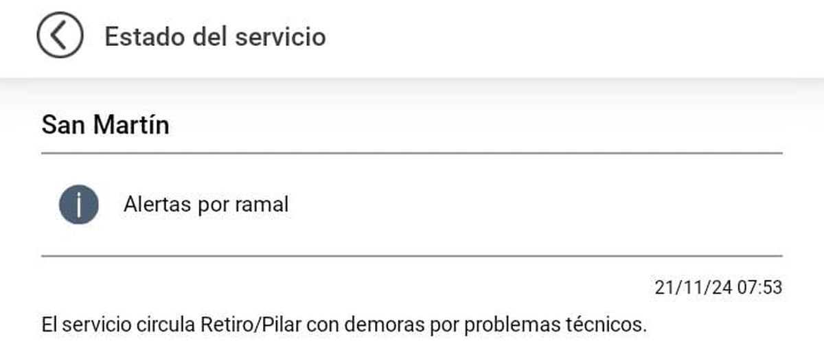 El Tren Sarmiento funciona con normalidad, mientras que el San Mart&iacute;n presenta demoras.