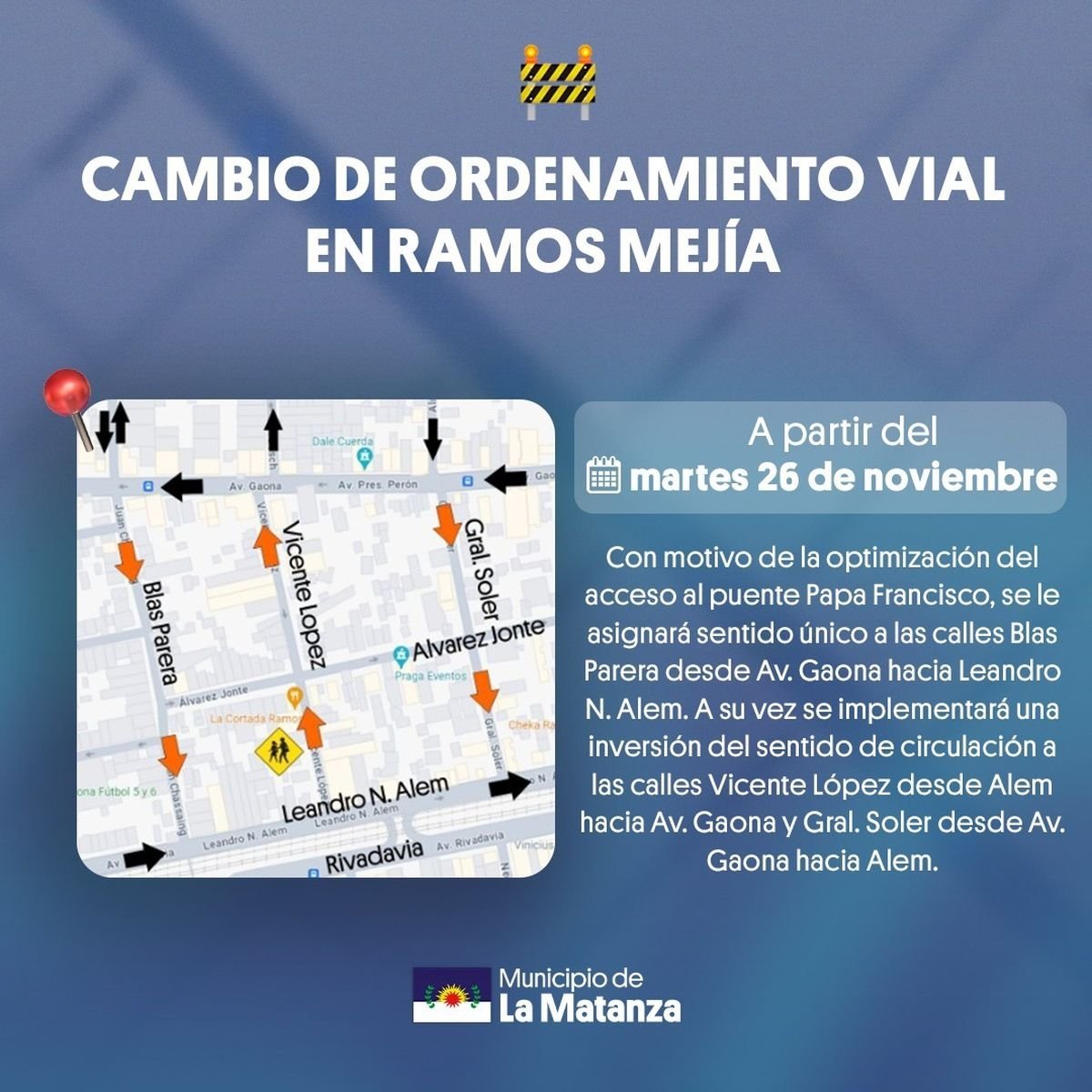 Nuevas modificaciones de tr&aacute;nsito en Ramos Mej&iacute;a.