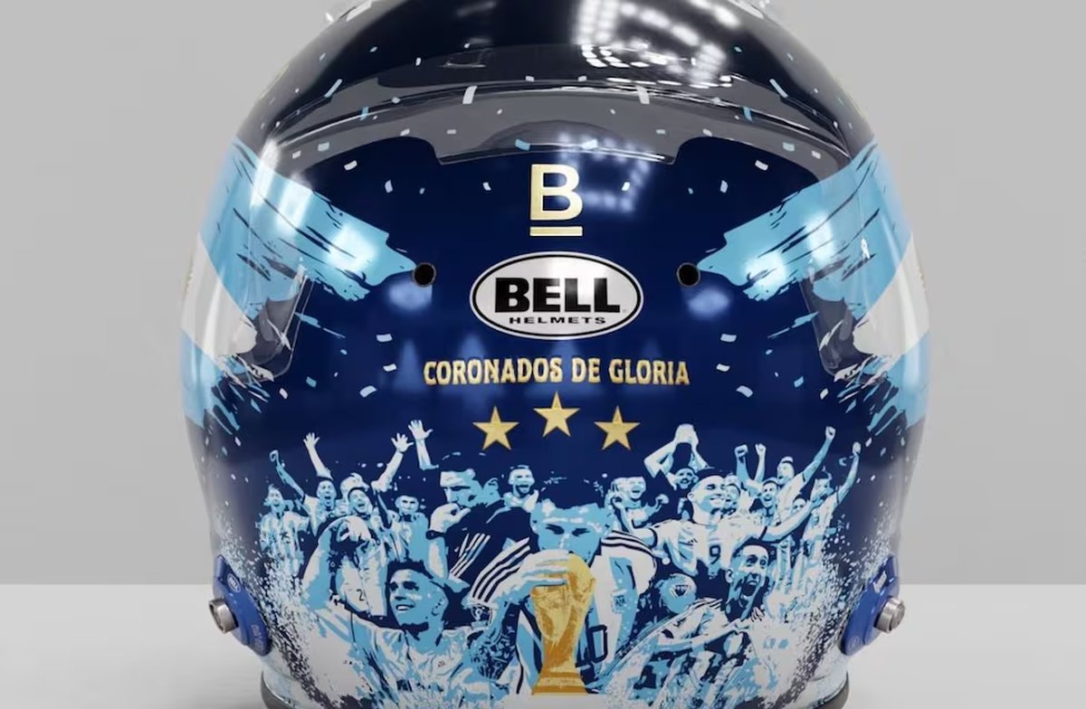 El casco en homenaje a la Selecci&oacute;n Argentina con el que correr&aacute; Franco Colapinto en la F&oacute;rmula 1. Foto: La Voz.