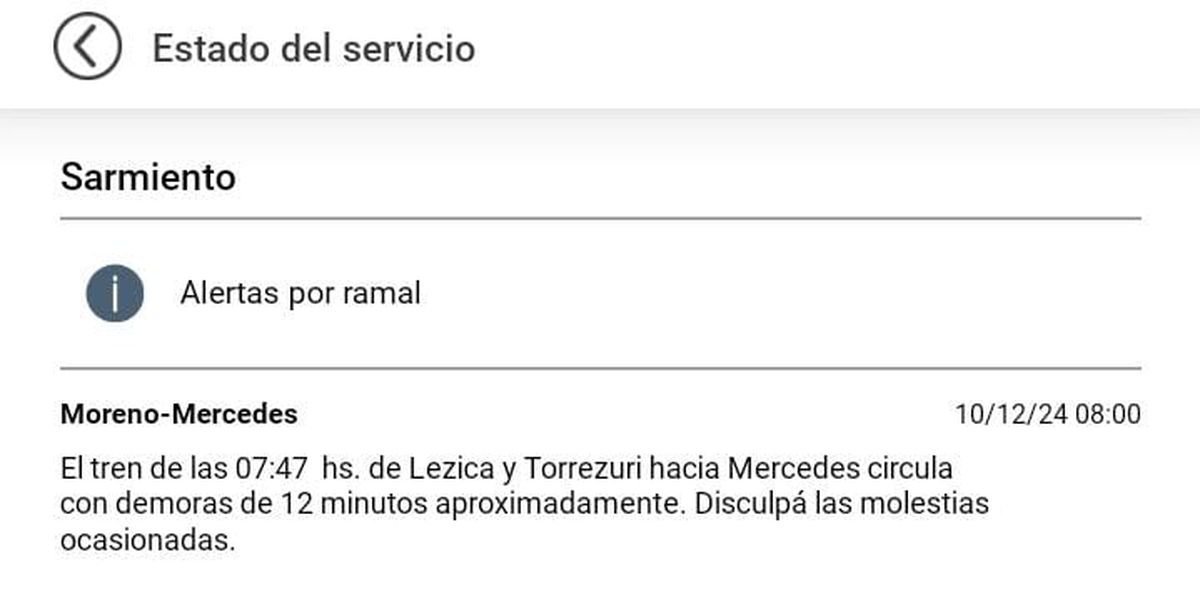 Cancelaciones y demoras en un ramal del Tren Sarmiento.