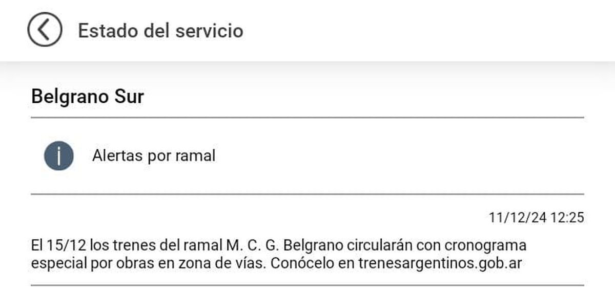 El Belgrano Sur funcionar&aacute; con un cronograma especial este fin de semana.