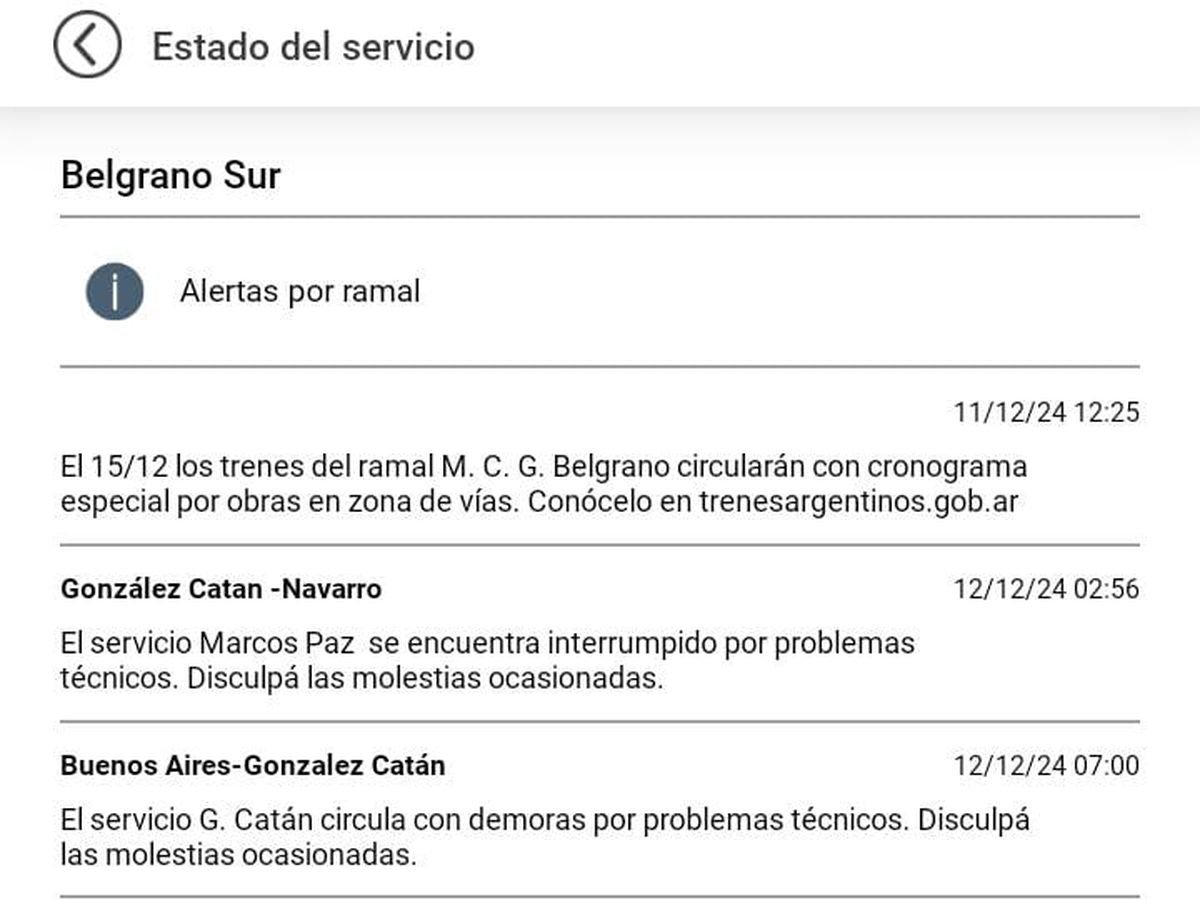 El Tren Sarmiento funciona con normalidad, pero el Belgrano Sur presenta demoras.