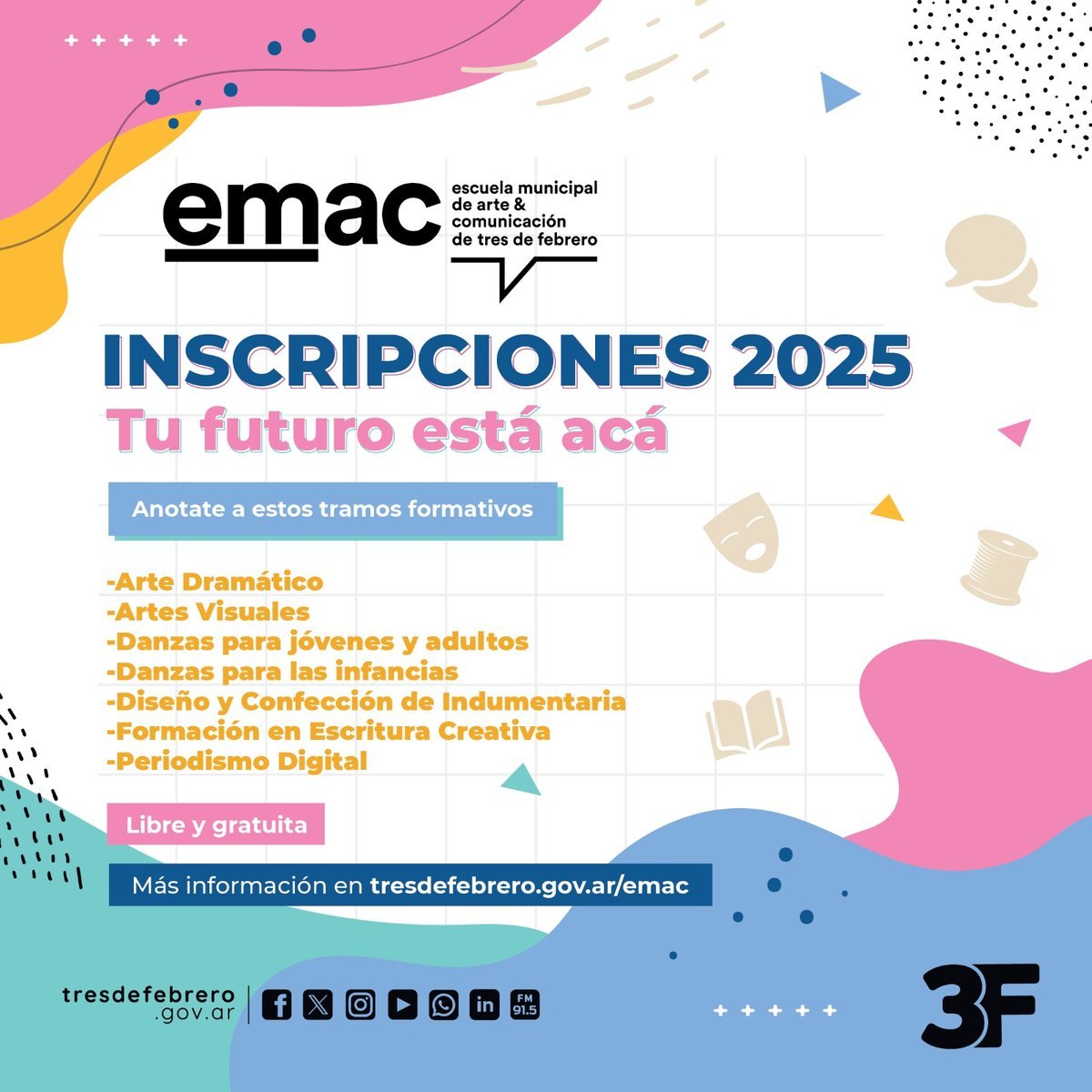 La Escuela Municipal de Arte y Comunicaci&oacute;n de Tres de Febrero abri&oacute; la inscripci&oacute;n a un mont&oacute;n de carreras.