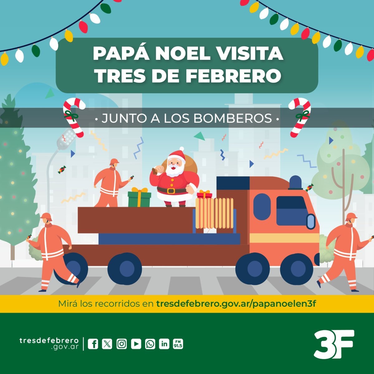 Pap&aacute; Noel llega a Tres de Febrero y recorrer&aacute; las diferentes localidades junto a los Bomberos Voluntarios.
