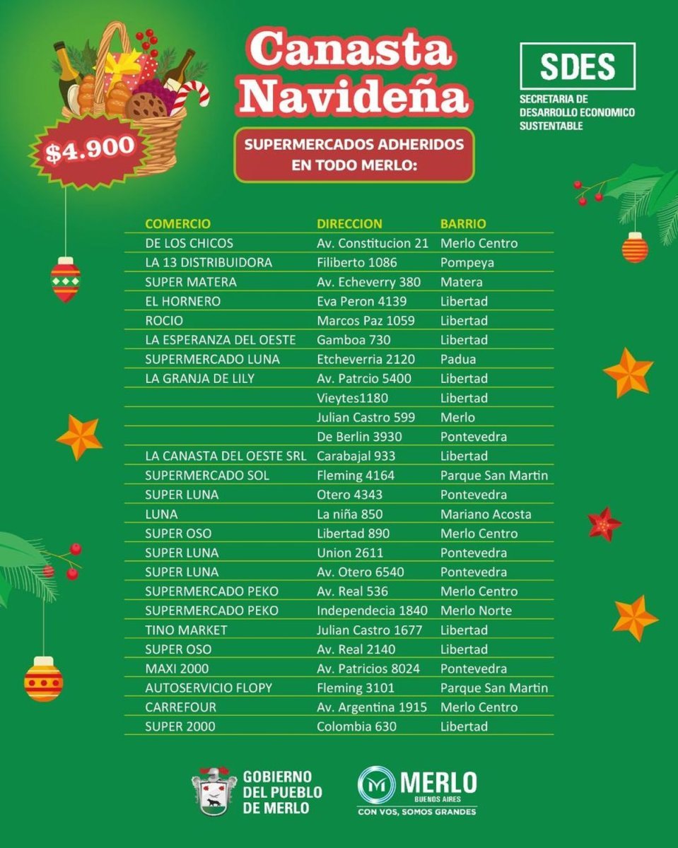 Canasta navide&ntilde;a a $4.900 en Merlo.