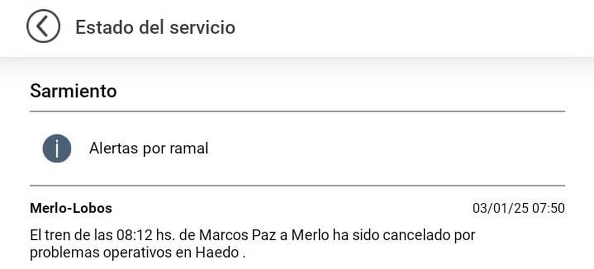 Un ramal del Tren Sarmiento funciona con cancelaciones.