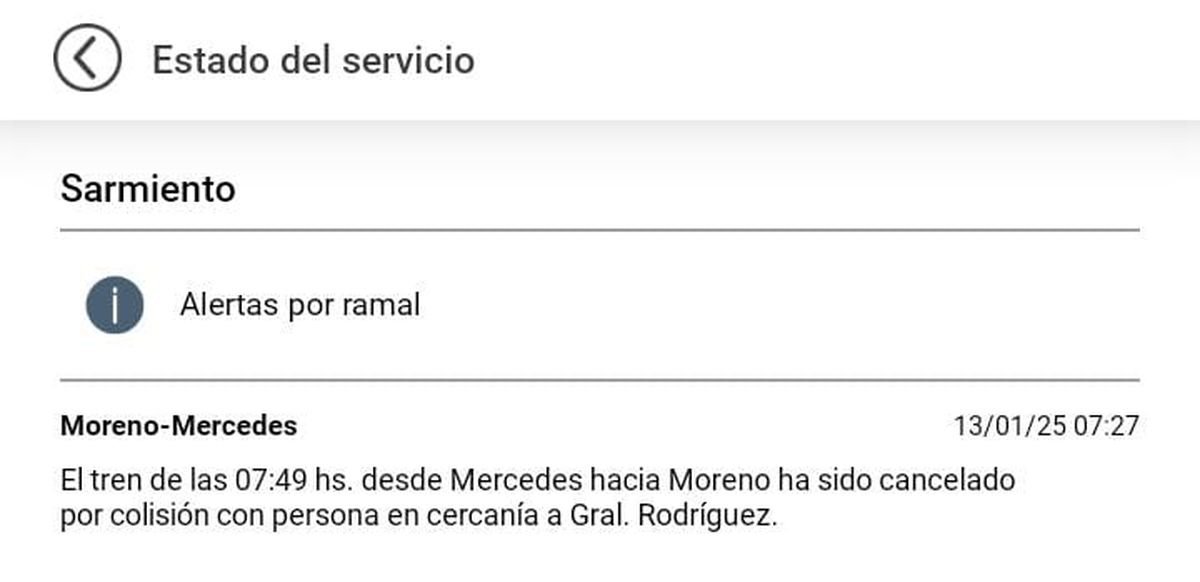 Un ramal del Tren Sarmiento y el Belgrano Sur funcionan con demoras este lunes.