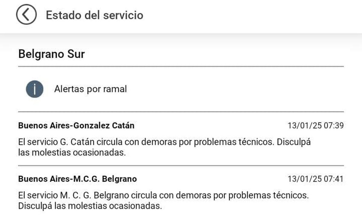 Demoras en el Belgrano Sur.