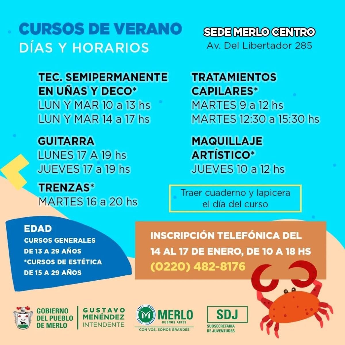 Comenz&oacute; la inscripci&oacute;n para los cursos de verano de Merlo.