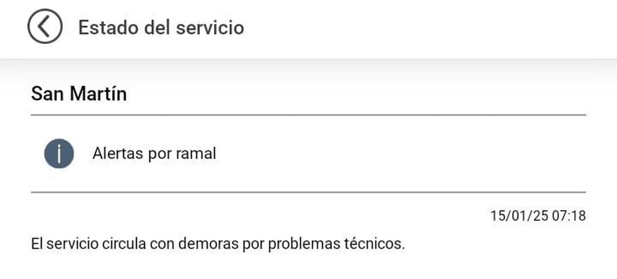 El Tren San Mart&iacute;n funciona con demoras este mi&eacute;rcoles.