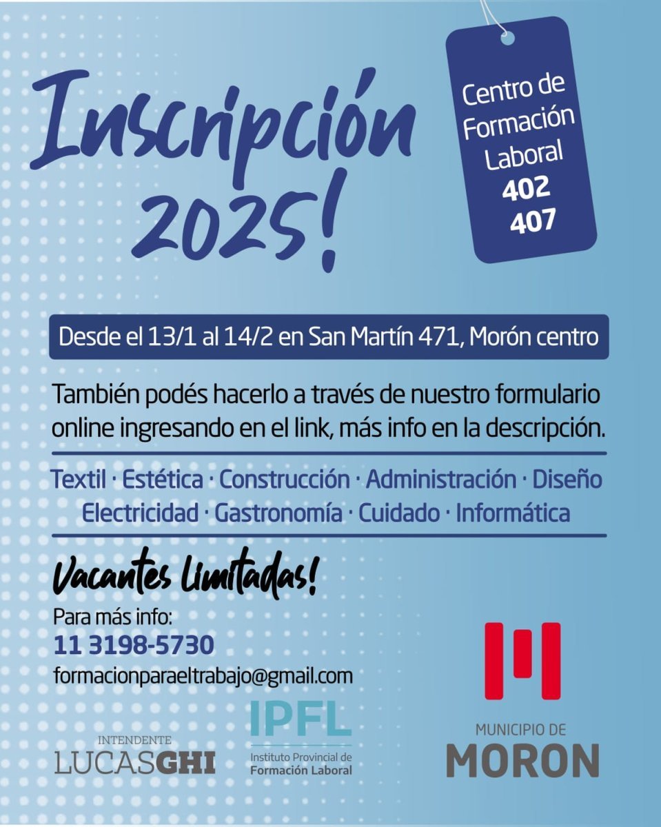 Est&eacute;tica, gastronom&iacute;a, construcci&oacute;n, administraci&oacute;n y m&aacute;s cursos gratuitos en Mor&oacute;n.