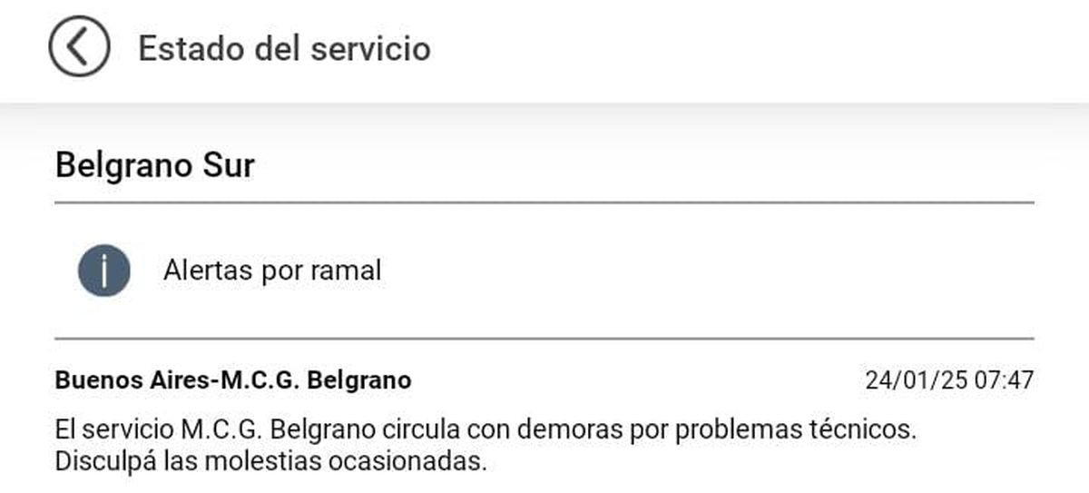 Demoras y cancelaciones en el Belgrano Sur para este viernes.