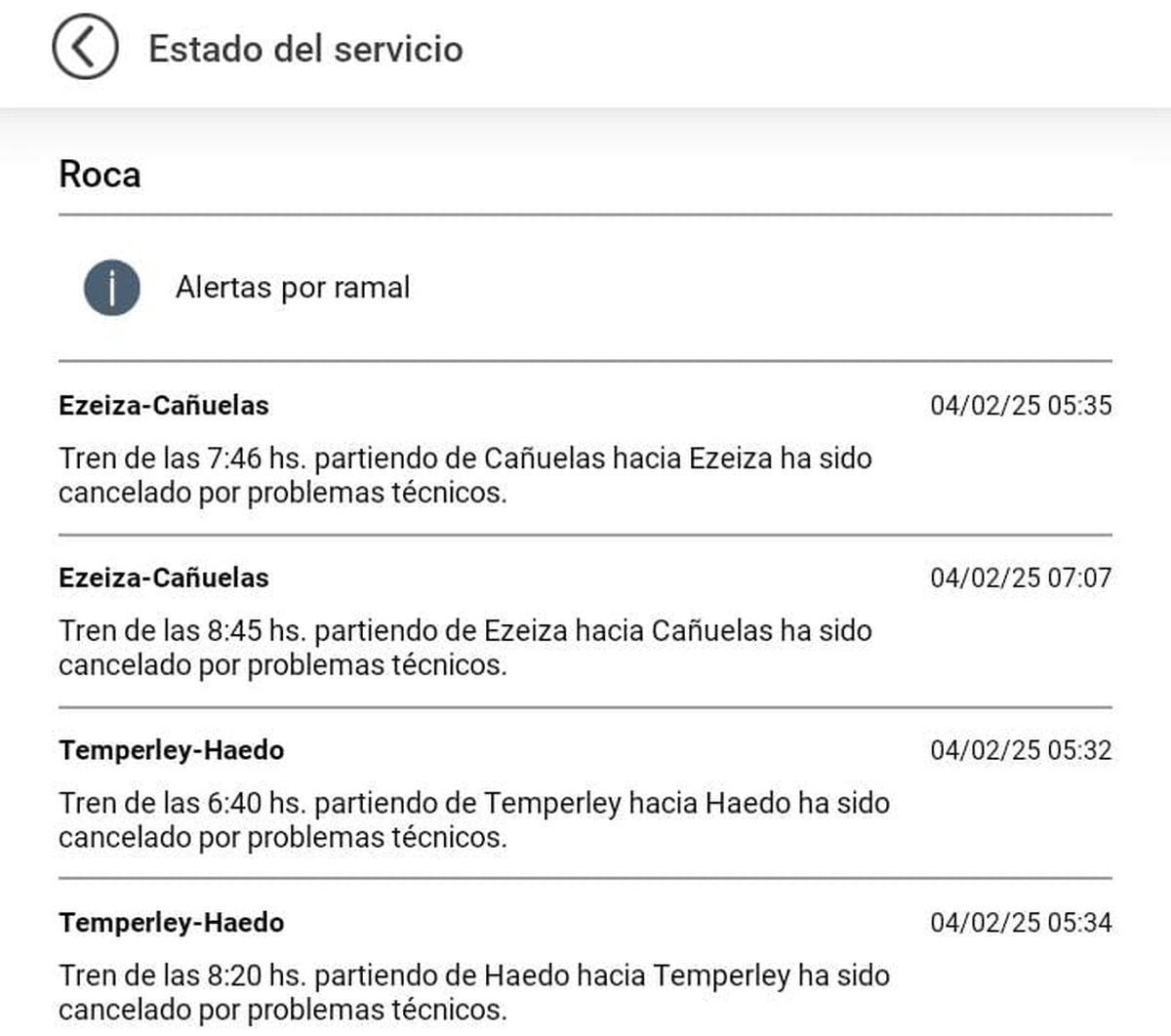 El Tren Sarmiento circula con normalidad pero el Roca presenta cancelaciones.