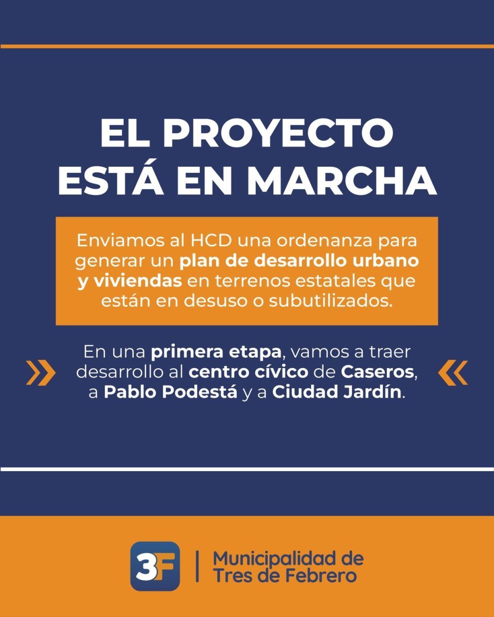 Plan de vivienda y desarrollo urbano en Tres de Febrero.