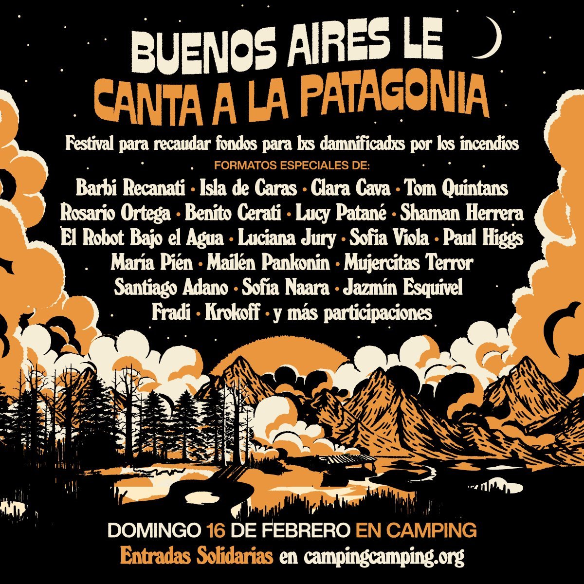 Buenos Aires le canta a la Patagonia, el festival para recaudar fondos para los damnificados por los incendios.