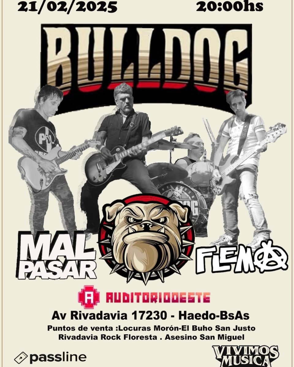 La banda rosarina Bulldog, que contin&uacute;a celebrando sus 35 a&ntilde;os, vuelve al oeste junto a Flema y Mal Pasar.