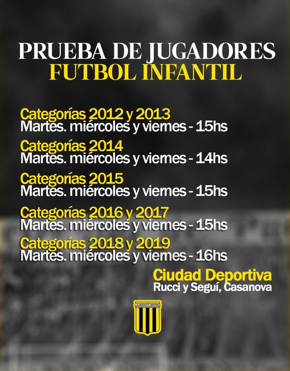 El Club Almirante Brown realizar&aacute; pruebas en varias categor&iacute;as de f&uacute;tbol infantil.