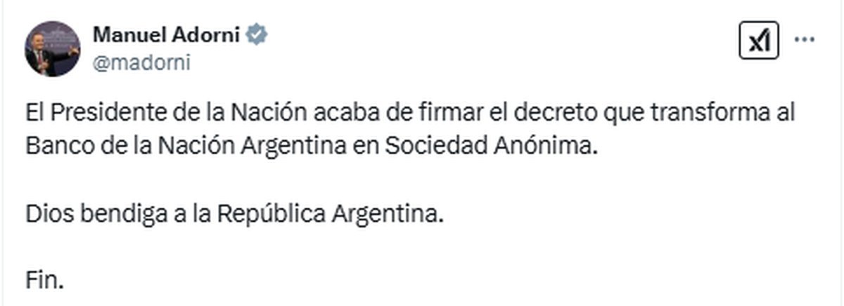 El mensaje de Manuel Adorni que adelantaba la medida del Gobierno.