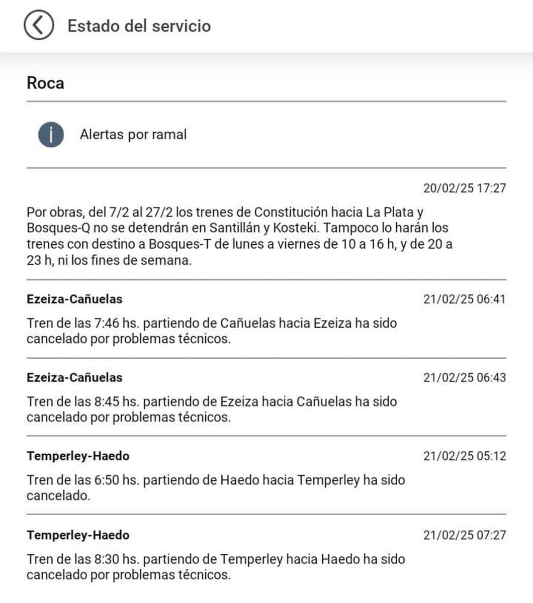 Si bien el Tren Sarmiento funciona con normalidad, el Tren Roca presenta inconvenientes.