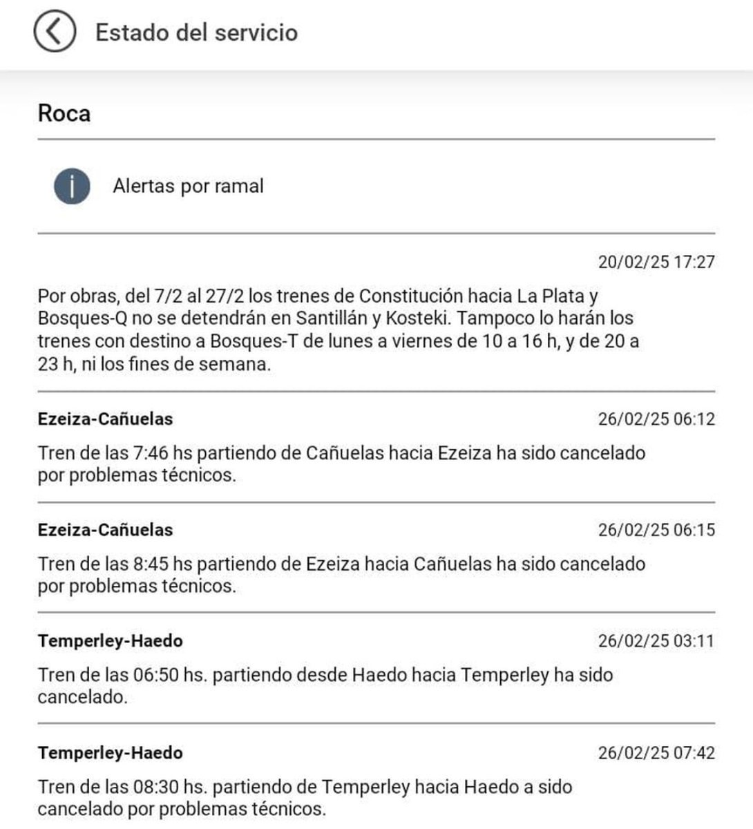Si bien el Tren Sarmiento circula con normalidad, el Tren Roca presenta inconvenientes.