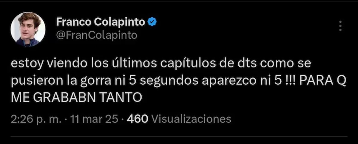 El mensaje de Franco Colapinto en redes. Foto: X.